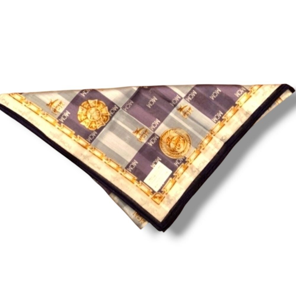 NEW MCM Medallion Cotton scarf handkerchief Blue, gold and brown